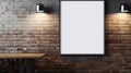 Bold And Busy: A Restaurant Table With Blank White Poster And Brick Wall Royalty Free Stock Photo