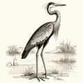 Bold And Cartoonish Engraved Drawing Of Great Blue Heron Royalty Free Stock Photo