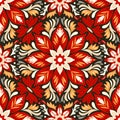 Bold Christmas vintage floral motifs seamless pattern, fabric canvas, red nature boundless beauty ornate folk tile