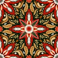 Bold Christmas vintage floral motifs seamless pattern, fabric canvas, red nature boundless beauty ornate folk tile