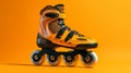 Bold Chromaticity: Industrial Design Inline Skate On Orange Background Royalty Free Stock Photo