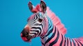 Bold Chromaticity: Zebra With Pink And Blue Stripes On Blue Background