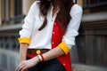 bold color block on a plain white shirt, with pops of red and yellow Royalty Free Stock Photo