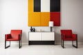 bold color blocks bring energy and life to a minimalist environment, with clean lines and pared-down decor