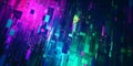 A bold, colorful abstract background with glitch-inspired digital distortion. The pixelated