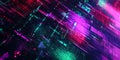 A bold, colorful abstract background with glitch-inspired digital distortion. The pixelated