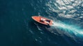 Bold And Colorful Aerial View Of A Sport Boat Flying Over The Ocean