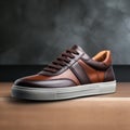 Bold And Colorful Brown Leather Sneakers With Neoclassical Clarity Royalty Free Stock Photo