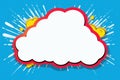 Bold and colorful comic style explosion cloud against a dotted blue backdrop in classic pop art tradition Royalty Free Stock Photo