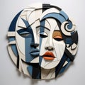 Bold And Colorful Cubist Paper Figure Portrait With Two Female Faces