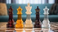 Bold And Colorful Glass Chess Pieces On Wooden Deck Royalty Free Stock Photo