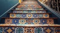 A bold and colorful pattern of Moroccaninspired tiles being meticulously p by tilers on a staircase adding a touch of