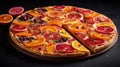 Bold And Colorful Pizza With Sliced Oranges And Grapes