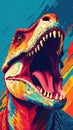 Bold and Colorful Pop Art Raptor Snarling in Blocky Style AI Generated