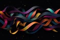 Bold and colorful ribbon patterns on a dark background