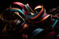 Bold and colorful ribbon patterns on a dark background