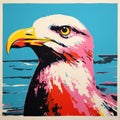 Bold And Colorful Silkscreen Print Of An American Seagull