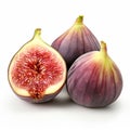 Bold And Colorful: Three Purple Figs On A White Background Royalty Free Stock Photo