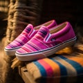 Bold And Colorful Vans Slip On Pink With Linen Stripes