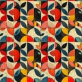 Bold colors blend harmoniously with geometric forms to create a lively abstract pattern