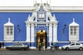 Bold colors on the facade of the Archbishopric of Trujillo. Peru.