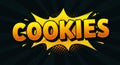 A bold comic book-style cookies sign with a vibrant explosion effect