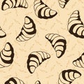 Bold croissant outlines seamless vector pattern