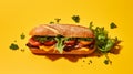 Bold And Delicious Sandwich Flatlay On Yellow Background