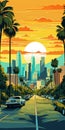 Bold And Detailed Cityscape: Los Angeles In Roy Lichtenstein Style Royalty Free Stock Photo