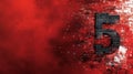 Bold digital design featuring the number five on a vibrant red background with abstract shapes and textures Royalty Free Stock Photo