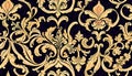 Bold and dramatic damask wallpaper, with seamles floral pattern in gold, luxury design, background Royalty Free Stock Photo