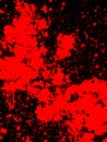 A bold and dynamic abstract background featuring red paint splatters on a deep black surface
