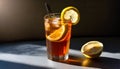 Bold And Dynamic Iced Lemon Tea With Contrasting Light And Shadow