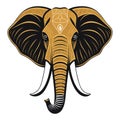 Bold Elephant Head with Black and Gold Geometric Patterns and White Tusks image photo Royalty Free Stock Photo