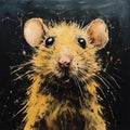 Bold And Expressive Yellow Rat Painting On Black Canvas