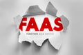 Bold FAAS letters burst through torn paper with the words Function As A Service underneath. Royalty Free Stock Photo