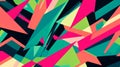 A bold flat geometric background with angular shapes in shades of neon green, pink, and blue,