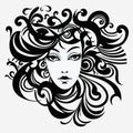 Bold And Fluid Woman\'s Face Design With Swirls - Hd Clipart Vector