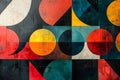 A bold geometric pattern in bright contrasting colors featuring overlapping triangles and circles