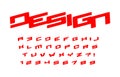 Bold geometric style alphabet for auto race modern logo, banner and poster. Red font, heavy italic letters, numbers and