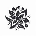 Bold And Graceful Black Flower Design With Calligraphy-inspired Style