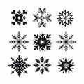 Bold And Graceful: Eight Unique Black Snowflakes Vector Art