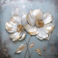 Bold And Graceful: Mirrored Flowers Canvas In Silver And Gold