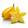 Bold And Graceful: Two Starfruit On White Background