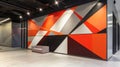 A bold and graphic ceramic wall installation using sharp lines and contrasting colors to create a modern art piece for a