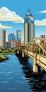 Bold Graphic Comic Book Art: Jacksonville Bridge In Roy Lichtenstein Style