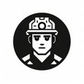 Bold Graphic Design Elements: Miner Man Icon In Black And White Vector Illustration