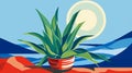 Bold Graphic Illustration Of Aloe Vera Plant On Beach