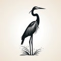 Bold Graphic Illustration Of Black Heron Standing In Grass Royalty Free Stock Photo