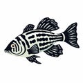 Bold Graphic Illustration Of Black And White Striped Fish On White Background